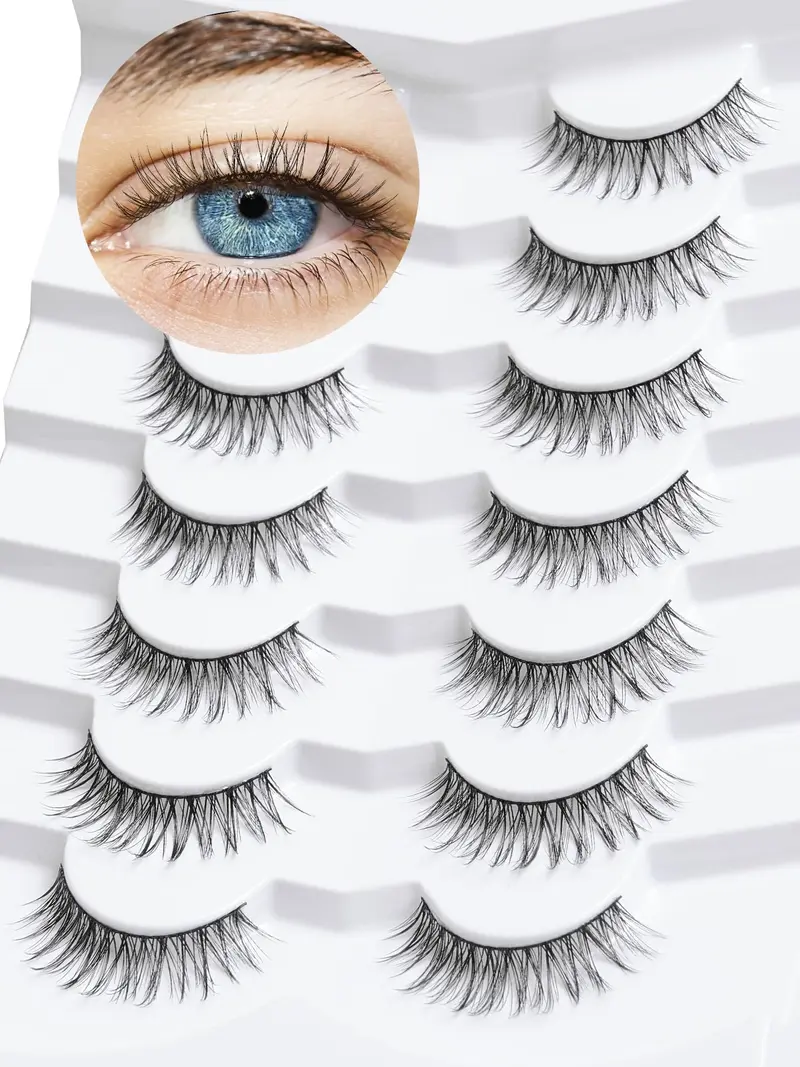 Siligli Faux Cils Naturel Wispy 10mm – Bande Fine 0,1mm – 7 Paires