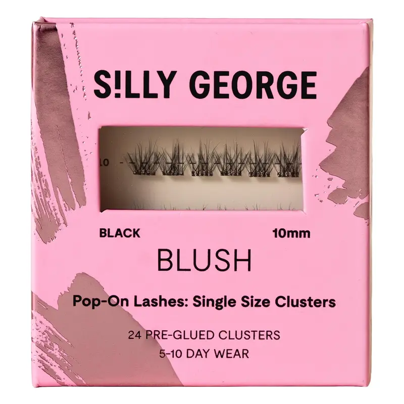 Silly George Pop-On Cils – Kit unique 1 étape, look naturel, 24 clusters, adhésif pré-collé, noir – Blush, 10 mm