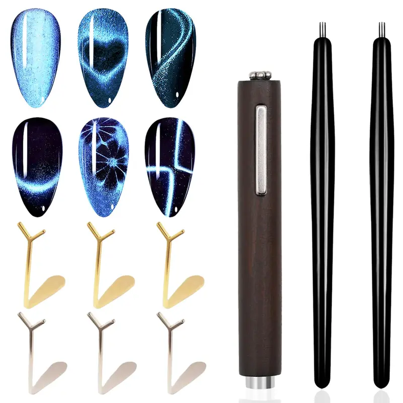 SILPECWEE 9 pièces aimants œil-de-chat pour ongles – 3 en 1, guide en Y, outils d'art des ongles