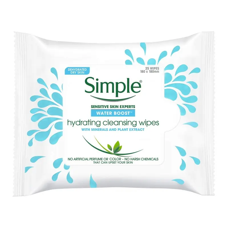 Simple Water Boost – Lingettes Démaquillantes Hydratantes, 150 Lingettes (lot de 6 x 25)