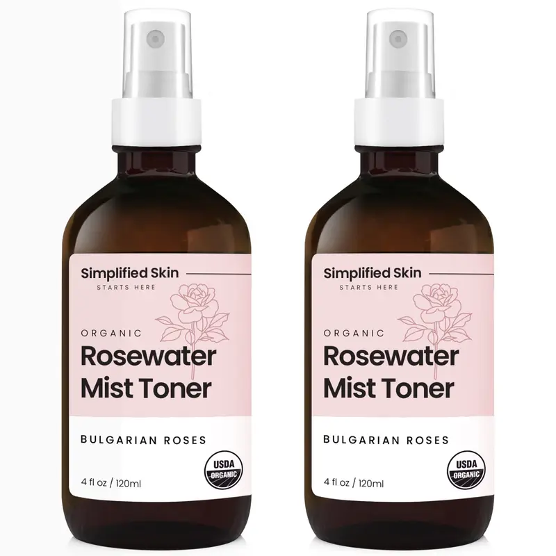 Simplified Skin Rose Water Spray – eau de rose biologique USDA – Brume rafraîchissante pour visage et cheveux – 4 oz (2 pack)