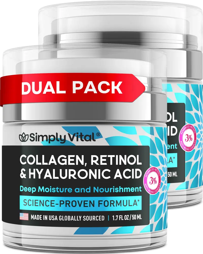 SimplyVital – Crème Hydratante Anti-Âge Visage avec Rétinol, Collagène & Acide Hyaluronique – Made in USA – 2-Pack