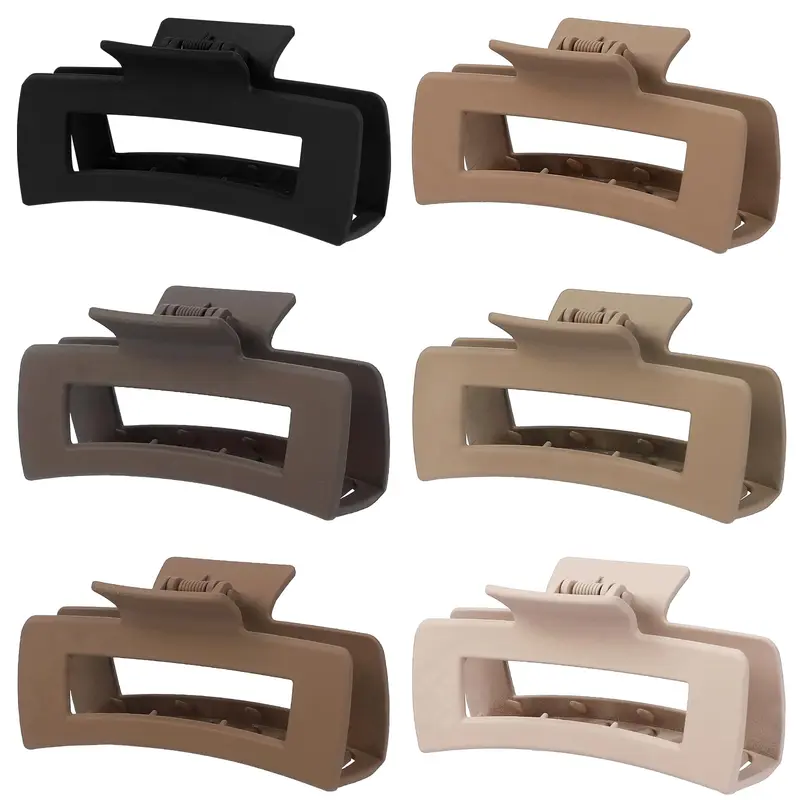 Sisiaipu Pinces à Cheveux 4 Pouces – Lot de 6, Gros Clip Carré Antidérapant pour Cheveux Épais, Brun Café