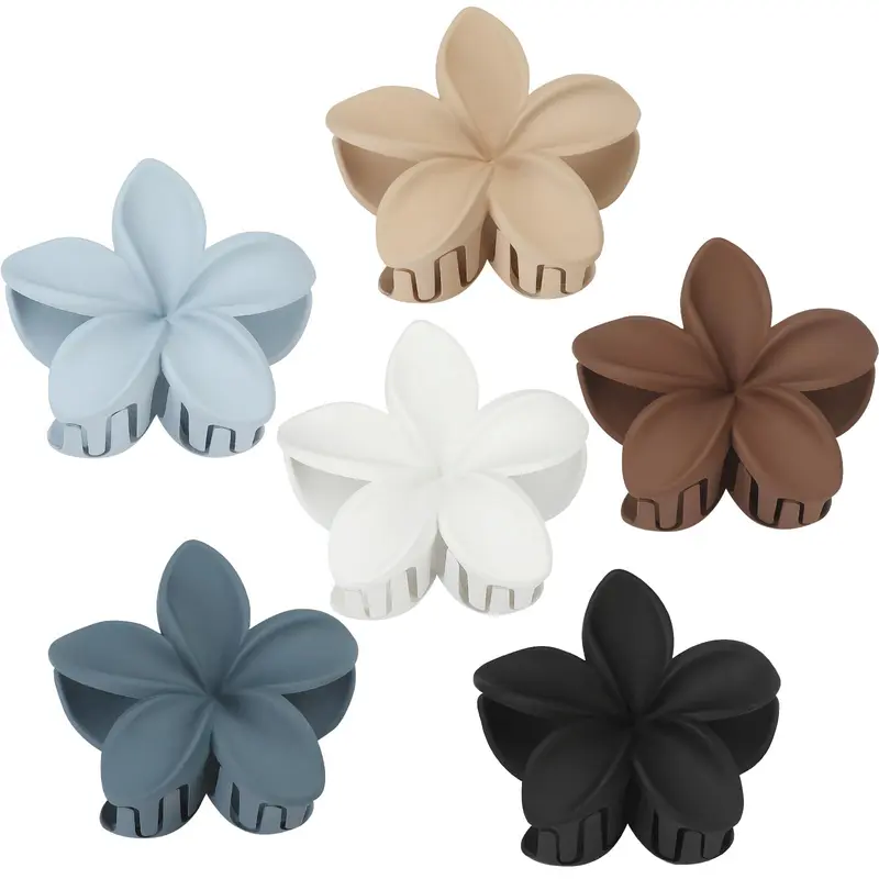 Sisiaipu Pinces à Cheveux Fleur Plumeria – Lot de 6, Grand Modèle pour Cheveux Épaix et Moyens (Bleu et Brun)
