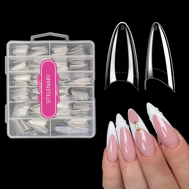 SITELENABY Tips d’Ongles Amande Longs – 300 Pièces, Gel Doux Pré-formés Demi-Couvercle pour Extensions à Réaliser Soi-Même