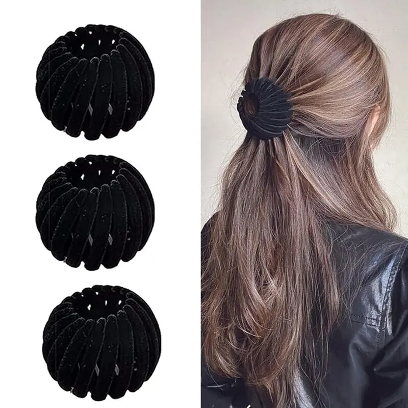 Sizobi – 3 broches nid-d'oiseau pour cheveux en velours, réglables et pratiques
