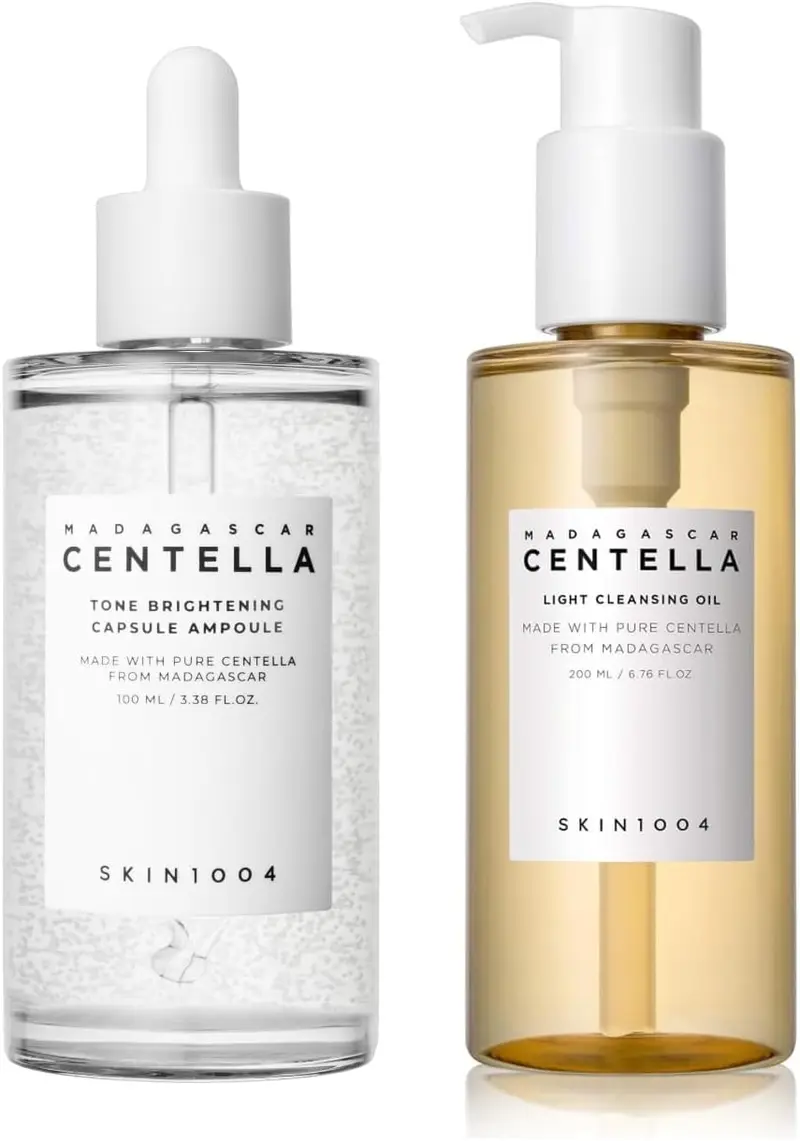 SKIN1004 Madagascar Centella – Ampoule Capsule Éclat Tonifiant 100 ml et Huile Nettoyante Légère 200 ml
