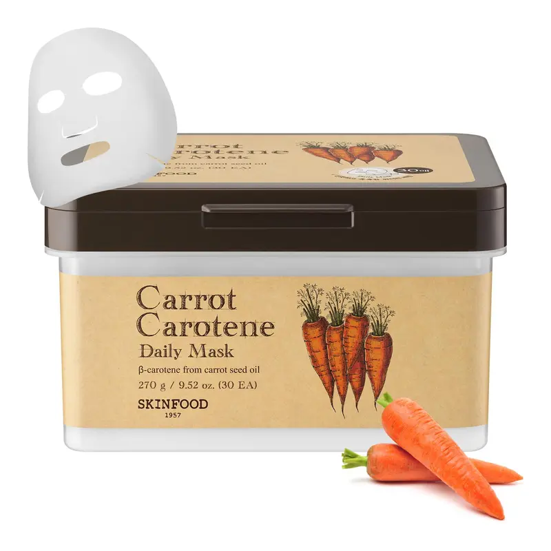 SKINFOOD 1957 Carotte Carotene Daily Mask – Hydratation Rapide 5 Min, Masque Feuille pour Peau Sèche (Pack Bulk 30EA)
