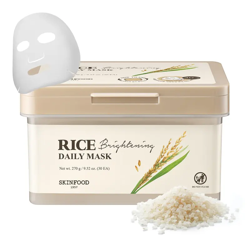 SKINFOOD 1957 Rice Daily Mask – Masque en feuille hydratant et raffermissant en 5 minutes (Lot de 30)