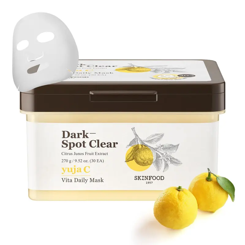 SKINFOOD Yuja C Vita — Masque Feuille Quotidien en 5 Minutes, Éclat et Teint Uniforme (Lot Bulk 30EA)