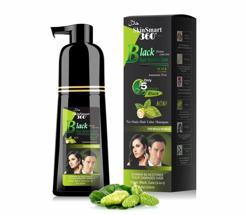 SkinSmart 360® Shampooing colorant sans taches – Couverture grise naturelle 3-en-1, 200 mL (Noir naturel)