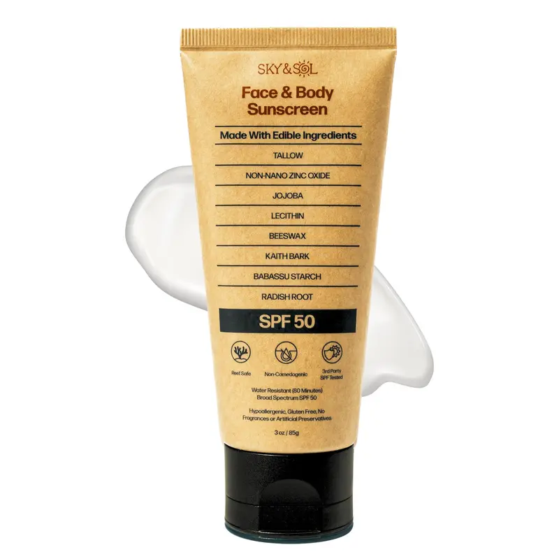Sky and Sol Écran Solaire Minéral SPF 50 | Graisse de Boeuf et Oxyde de Zinc | Formule Non Grasse pour Visage et Corps | 85 g
