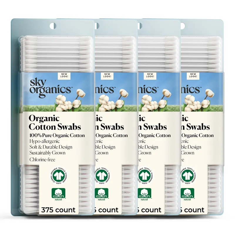 Sky Organics – Coton-tiges biologiques ultra-doux – 1500 unités (4 paquets) – Hypoallergéniques & Sans chlore