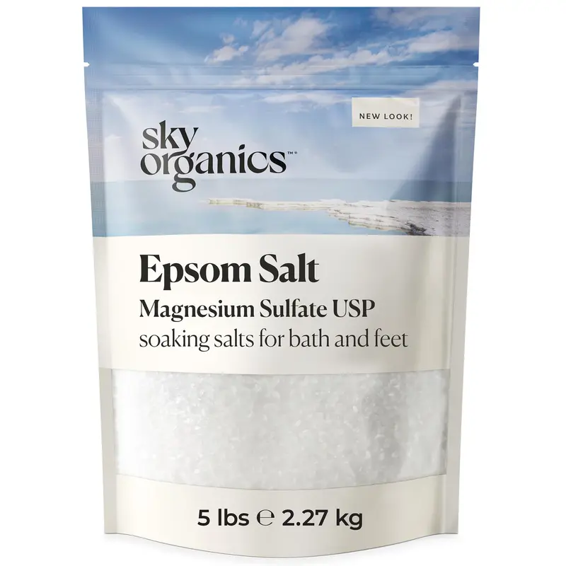Sky Organics - Sels d'Epsom pour Bain, 5 Livres – Magnésium Sulfate USP Pur & Naturel, Sans Parfum, Sac Refermable