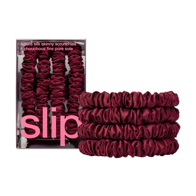 SLIP Élastiques à Cheveux Minces en Soie – Anti-Plis, Anti-Casse | Lot de 4 Bordeaux