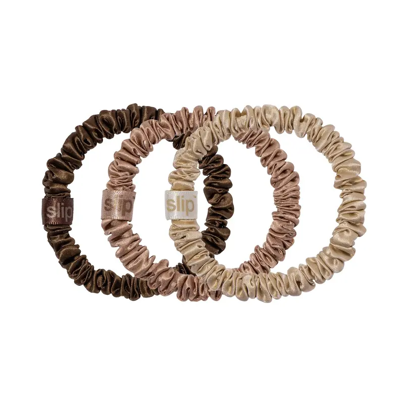 SLIP Scrunchies Skinny en Soie Pure – Exclusivité Amazon | Anti-Pli et Anti-Casse – 3 Scrunchies Inclus