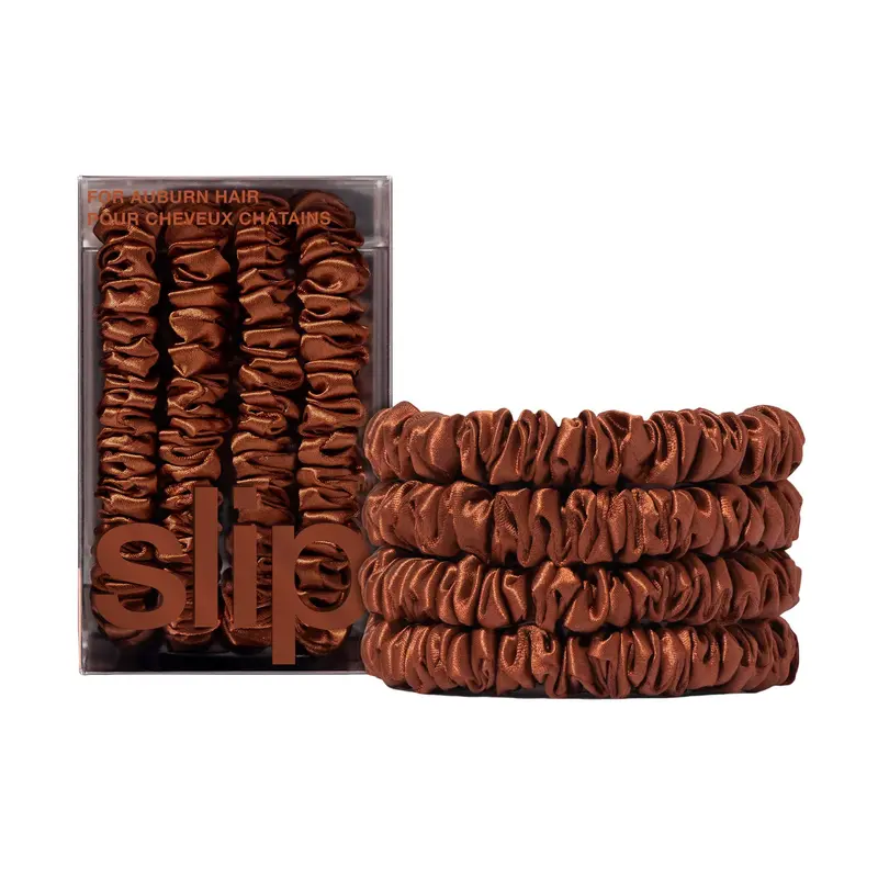 Slip Silk Skinny Scrunchies Auburn – Lot de 4, 100% Soie Mulberry, Anti-Pli, Doux pour les Cheveux