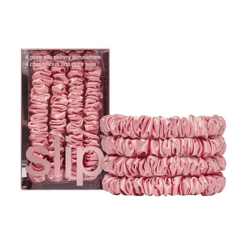 SLIP Skinny Scrunchies — Anti-Pli et Anti-Casse en Slipsilk™ | 4 Serre-têtes Pure Soie Rose (Nouveau)