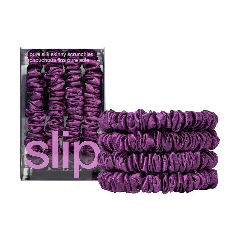 SLIP Skinny Scrunchies – Anti-Pli et Anti-Casse en slipsilk™ Violet Foncé | 4 Serre-Tresses en Soie
