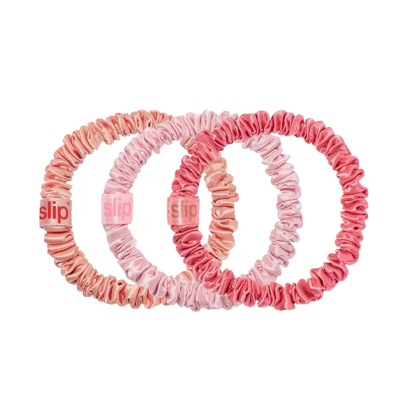 SLIP Skinny Scrunchies – Exclusivité Amazon, Anti-Pli et Anti-Casse, Slipsilk™ pour Cheveux Délicats | Trio en soie pure pêche, rose pâle et bonbon