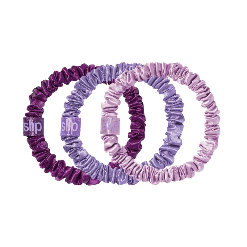 SLIP Skinny Scrunchies – Exclusivité Amazon en soie pure | Anti-pli et anti-détérioration | Ensemble de 3 chouchous en soie, Violet
