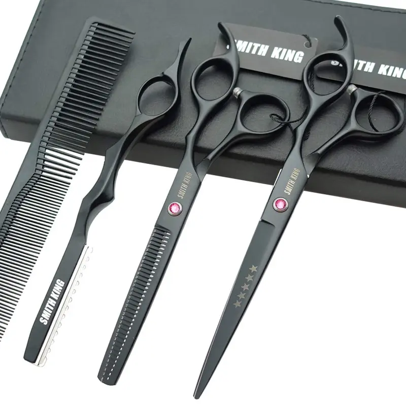 Smithking - Ciseaux professionnels de coupe et d’effilage 7,0 po noir