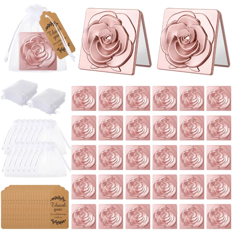Soaoo Miroirs Rose Compact – Ensemble 30 pièces avec Sacs Organza et Cartes Remerciement