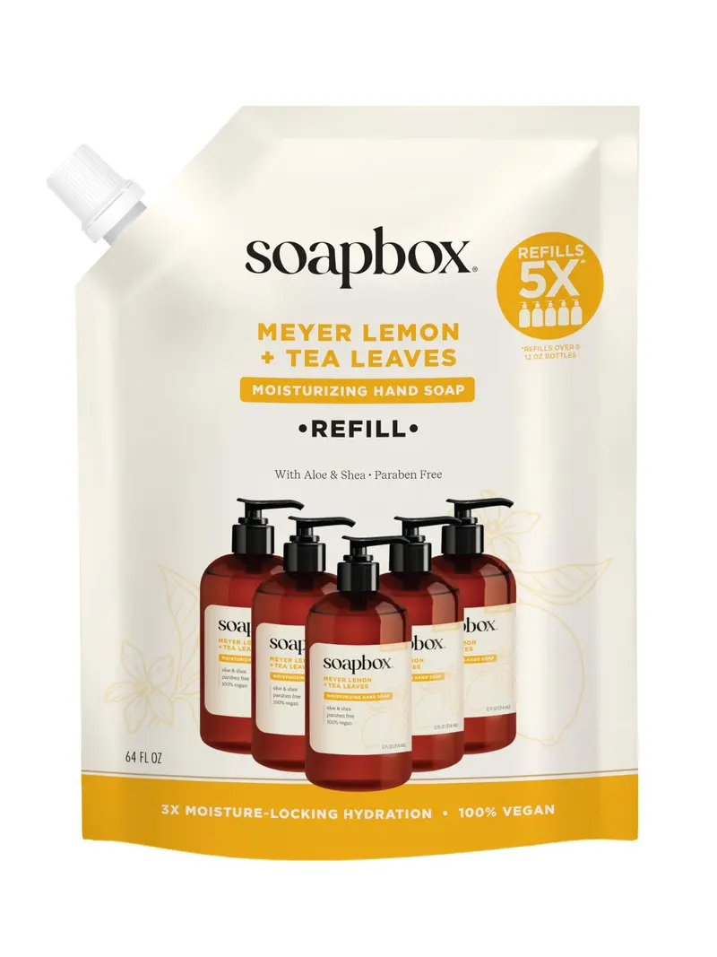 Soapbox Recharge Mains Liquide – Citron Meyer et Feuilles de Thé, Doux et Hydratant, Végan et Non Testé, 64oz