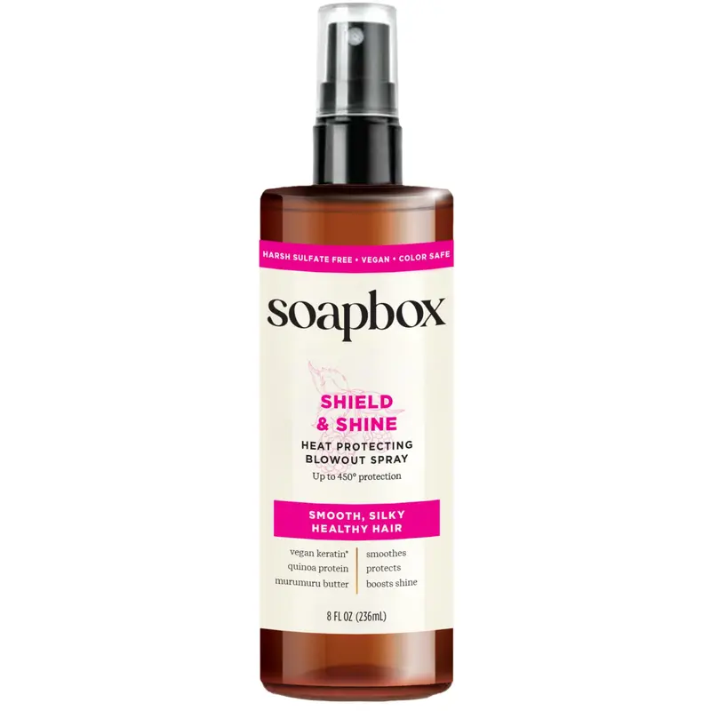 Soapbox Spray Protecteur Thermique 8oz — 3-en-1, Brillance, Anti-Frisage, végane, Sans silicone, Sans sulfates, Compatible couleurs
