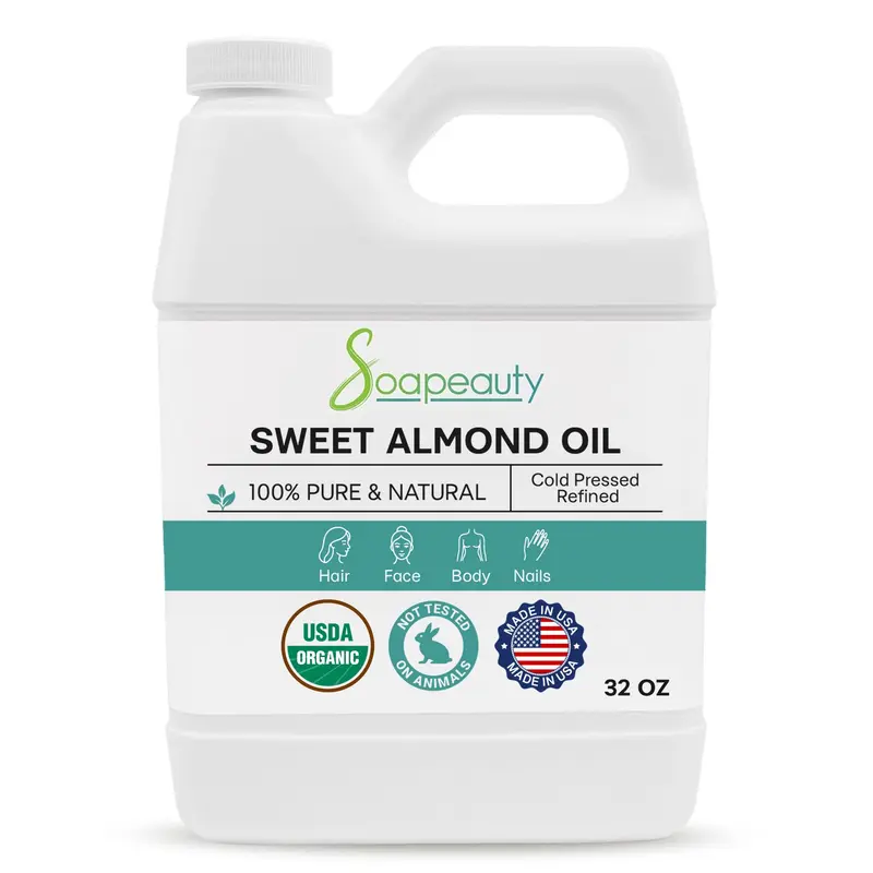 Soapeauty Huile d'Amande Douce Presse À Froid – Bio USDA Certifiée, 100% Pure et Naturelle, en vrac 946 ml
