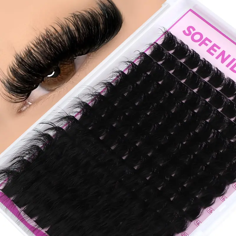 SOFENIDA Lash Clusters 300D – Extensions cils en volume 12–25 mm, D courbure, résistants à l'eau