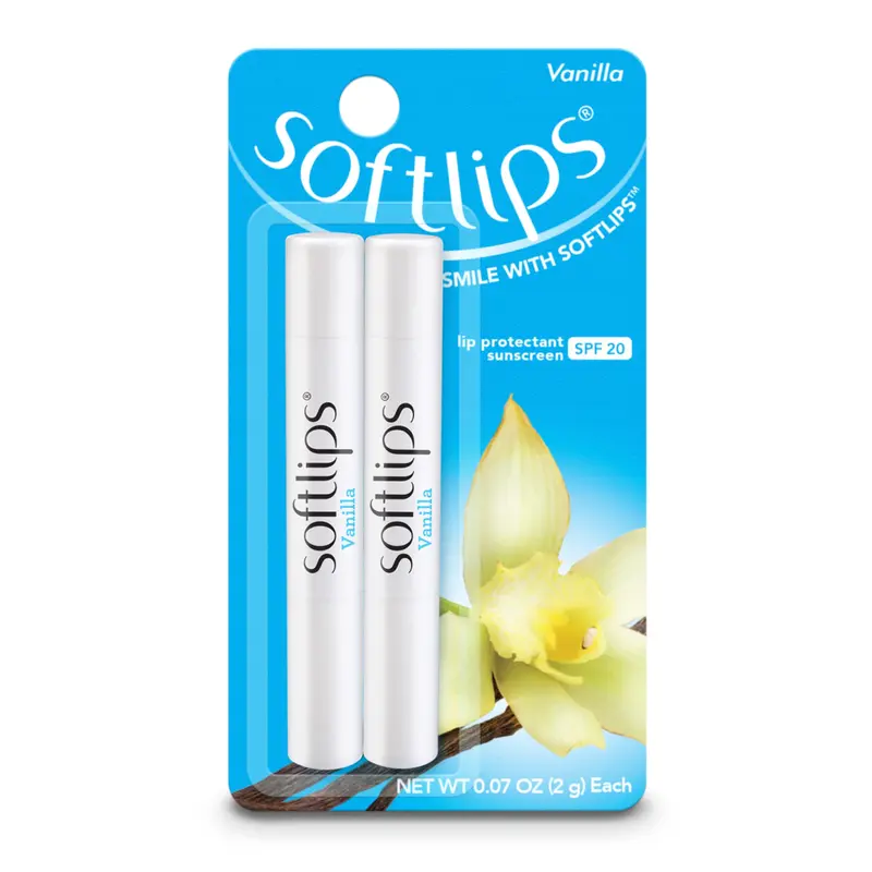 SoftLips Baume Lèvres Vanille SPF20 – Hydratation Douce & Protection – Pack de 2