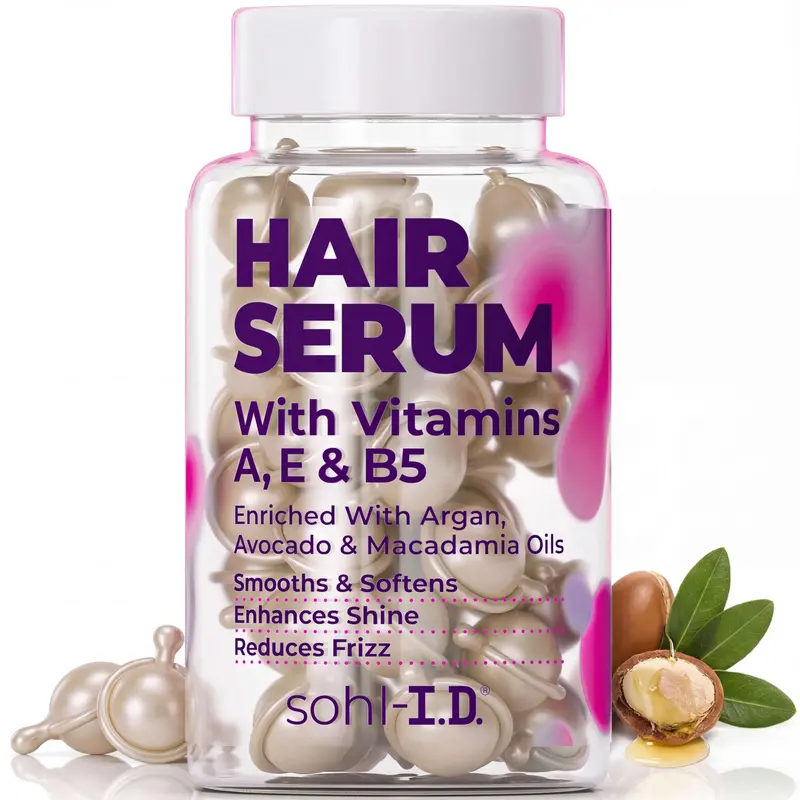 sohl-I.D. Sérum capillaire pour cheveux frisés – traitement pour cheveux secs et abîmés, Capsules Smooth & Shine