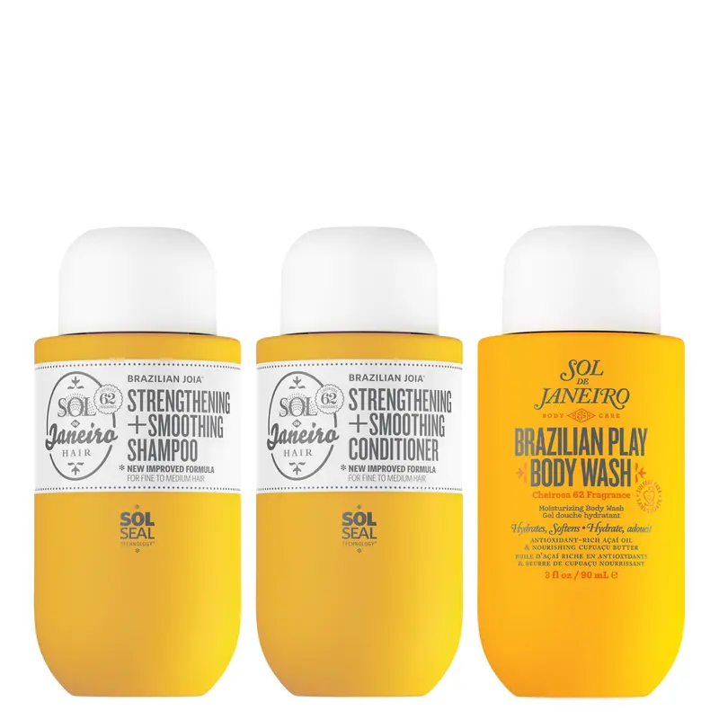 Sol de Janeiro Ultimate Shower Bundle – Coffret voyage mini gel douche-crème hydratant + shampooing et après-shampooing réparateurs | Exclusivité Amazon