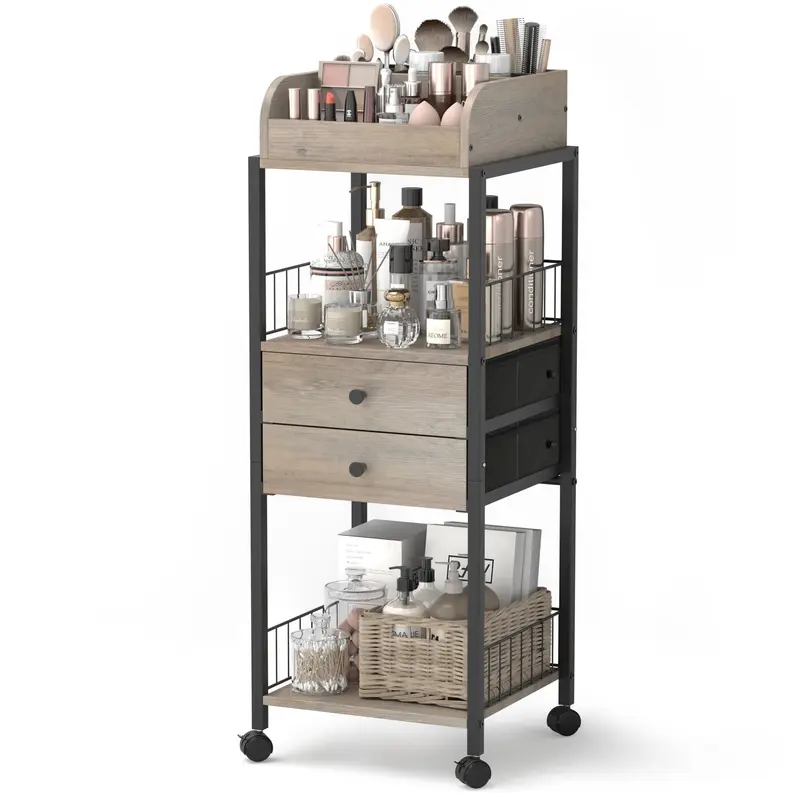 SOLIMINTR Organisateur Maquillage au Sol — Grand Rangement avec Tiroirs et Roulettes, Noir