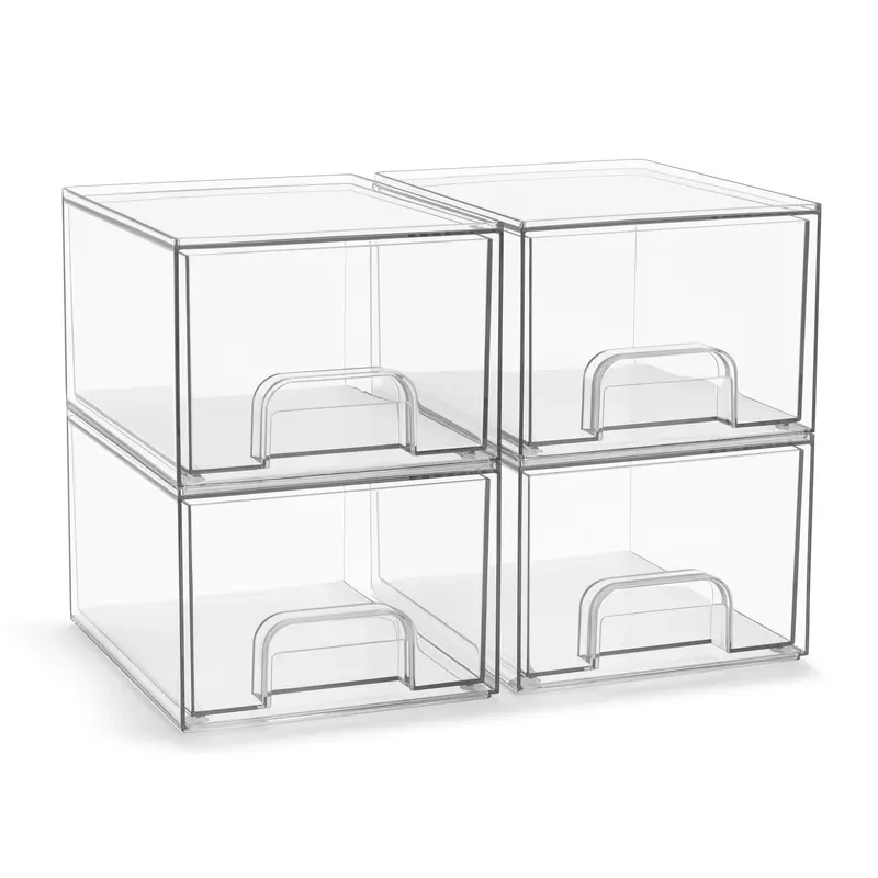 Sorbus Boîtes de Rangement en Acrylique – Lot de 4, Empilables et Transparentes, Tiroirs Coulissants (Hauteur 4,4 pouces)