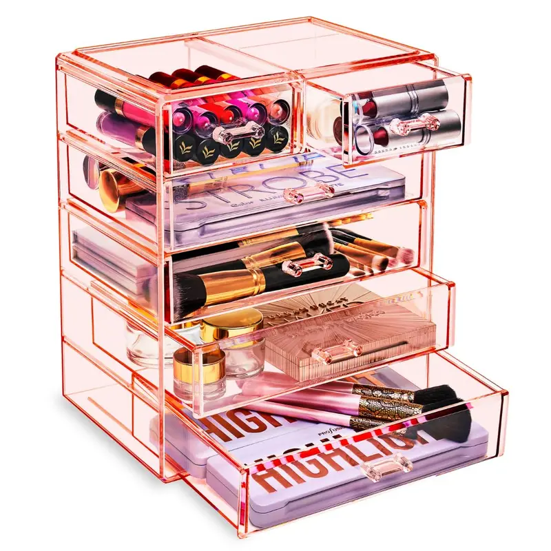 Sorbus Organisateur Maquillage Acrylique 6 Tiroirs – Vanity Rosé Transparent