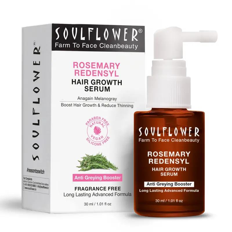 Soulflower Sérum Capillaire Romarin Redensyl – 3% Redensyl, 4% Anagain, 30 ml
