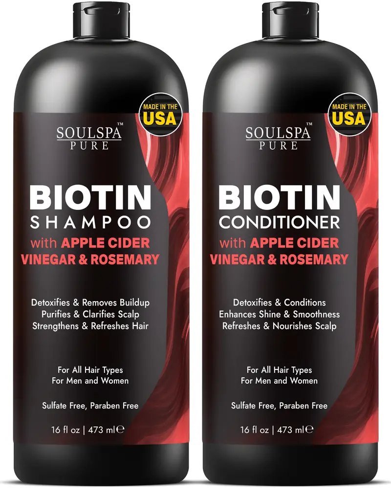SOULSPA PURE Biotin Shampoo & Après-Shampooing – Vinaigre de Cidre & Romarin | Cheveux fins, gras ou colorés