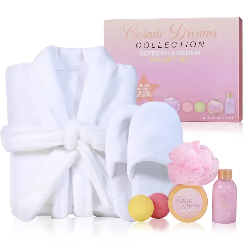 Spa Luxetique | Ensemble Robe et Chaussons Spa 6 pièces en flanelle douce – Cadeau