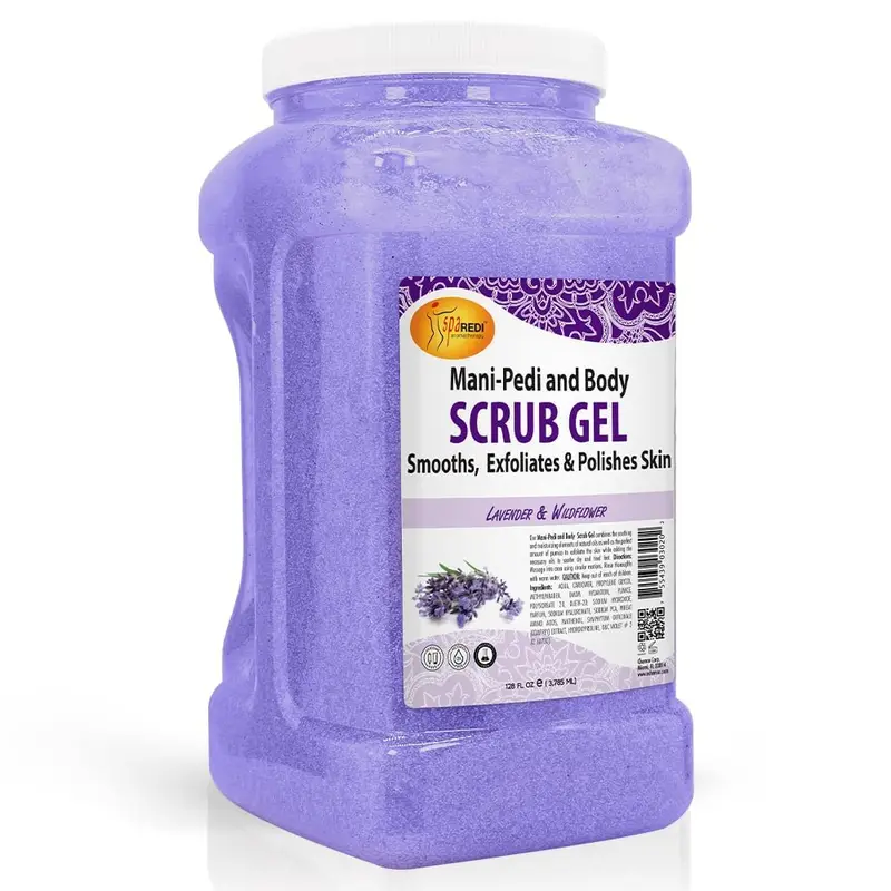 SPA REDI – Gommage Gel à la Pierre Ponce Lavande et Fleurs Sauvages, 128 oz – Exfoliant Manucure, Pédicure et Corps, Infusé d'Acide Hyaluronique, Acides Aminés, Panthénol et Extrait de Consoude
