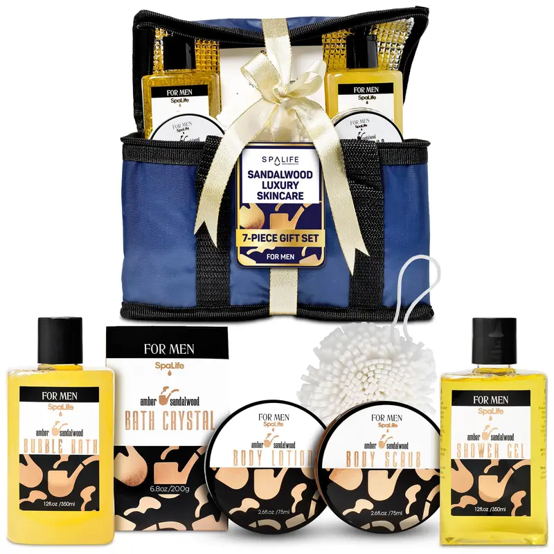 SpaLife Coffret Luxe Santal pour Hommes – Nettoyage, Hydratation et Exfoliation