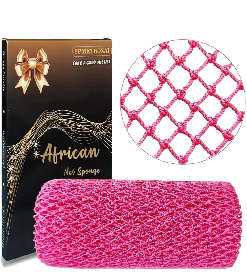 SPMKTBOZAI Éponge Réseau Africain Rose – Exfoliation Douce et Durable pour Bain et Douche