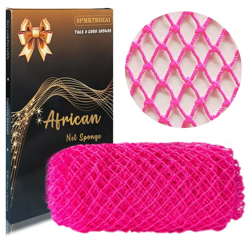 SPMKTBOZAI Éponge-réseau Africaine Rose – Authentique et Exfoliante