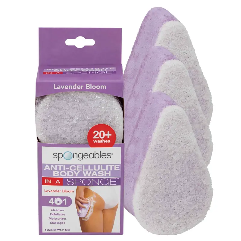 Spongeables Gel Douche Anti-Cellulite en Éponge – Lavande, 3 Éponges (20 Lavages)
