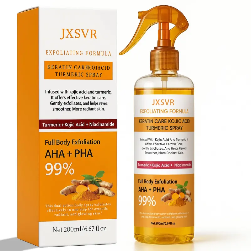Spray Corps Keratine Curcuma et Acide Kojique 200 ml – Exfoliant et Éclaircissant | JXSVR