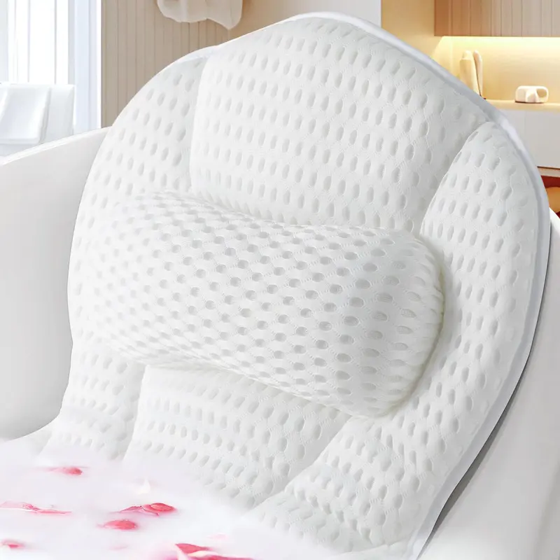 SQLHM Oreiller de Bain — Soutien Ergonomique Tête et Cou, Ventouses Antidérapantes, Tissu Respirant