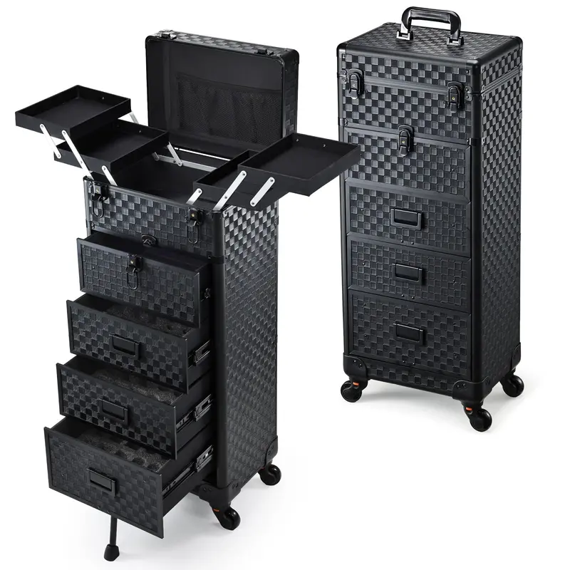 Stagiant Valise Maquillage Roulante 5 en 1 – Tiroirs, Roues et Pied