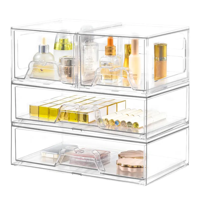 Stebopum – Ensemble de 4 Tiroirs Transparents en Acrylique pour Maquillage et Rangement Beauté – Vanity et Salle de Bain