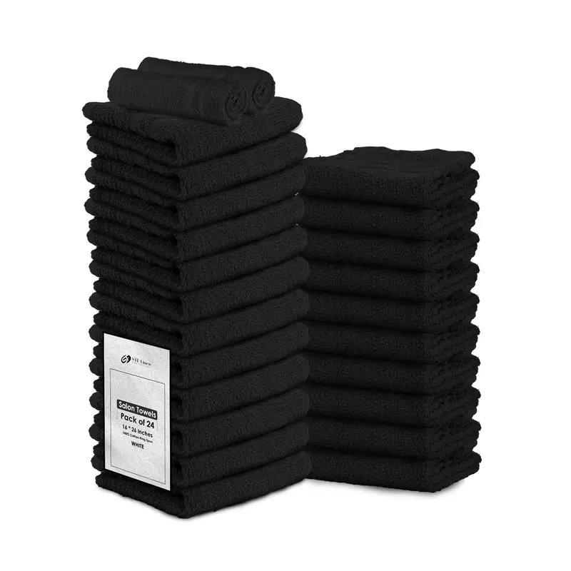 STF Linen – Lot de 24 Serviettes Noires 16x27 cm, 100% Coton, Haute Absorption
